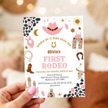 Första Rodeo Cowgirl Rosa Western 1-års Födelsedag