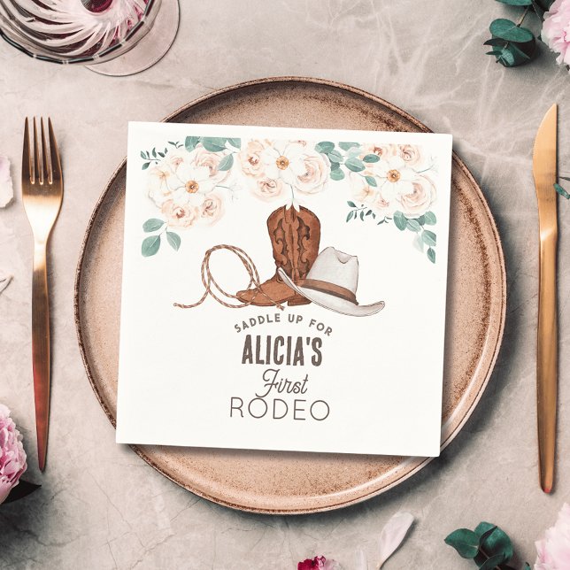 Första Rodeo Cowgirl Western Blommigt 1:a födelsed Pappersservett (Skapare uppladdad)