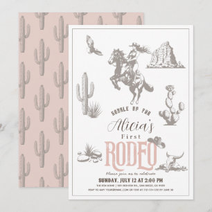 Första Rodeo Cowgirl Western Rosa 1:a födelsedagen Inbjudningar