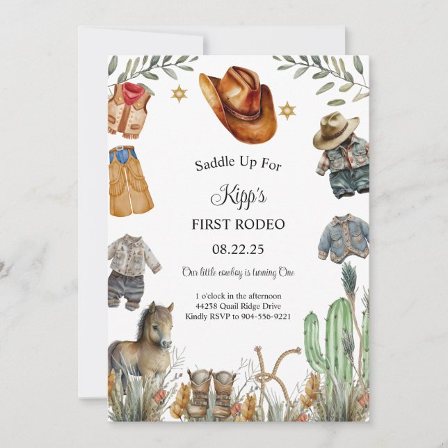 Första rodeo-födelsedag med fotomall julkort (Framsida)