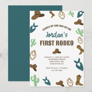 Första rodeo-födelsedagen 1:a Cowboycute Western Inbjudningar