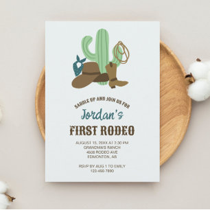 Första rodeo-födelsedagen 1:a Cowboycute Western Inbjudningar