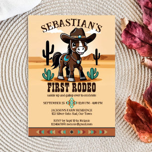 Första Rodeo-födelsedagsfesten för söt cowboyhäst Inbjudningar