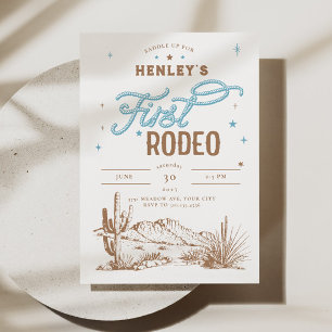 Första rodeo-födelsedagsinbjudan för pojkar inbjudningar