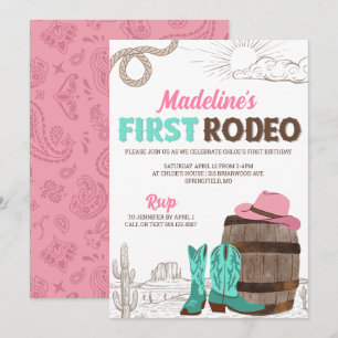 Första rodeo Girls Westerna första födelsedag Inbjudningar
