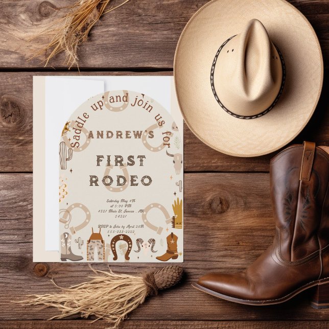 Första Rodeo Hästsko Mönster Land  Inbjudningar (Skapare uppladdad)