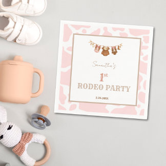 Första Rodeo Rosa Cowgirl Västerländsk Födelsedag Pappersservett