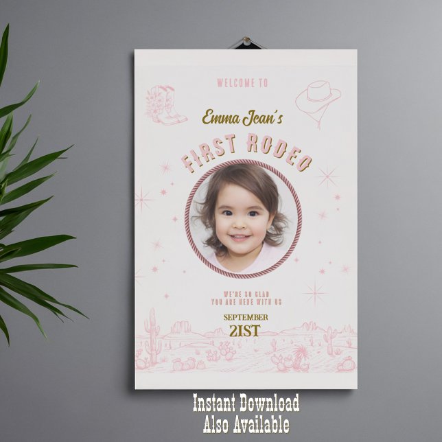 Första Rodeo Rosa Öken 1-års Födelsedags Välkomst Poster (First Rodeo Pink Desert 1st Birthday Welcome Poster
)