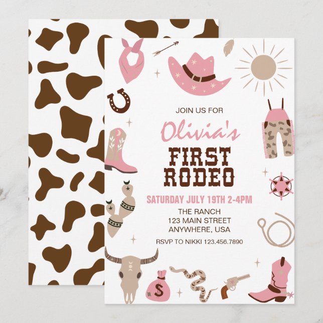 Första Rodeo Rosa Western 1-årsfest Inbjudningar (Fram/baksida)