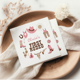 Första Rodeo Rosa Western Cowboy 1-årsdag Pappersservett