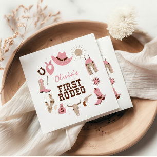 Första Rodeo Rosa Western Cowboy 1-årsdag Pappersservett