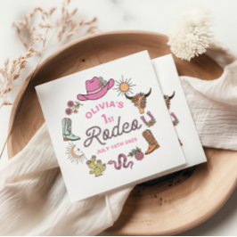 Första Rodeo Rosa Western Cowboy 1-årsdag Pappersservett