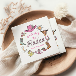 Första Rodeo Rosa Western Cowboy 1-årsdag Pappersservett