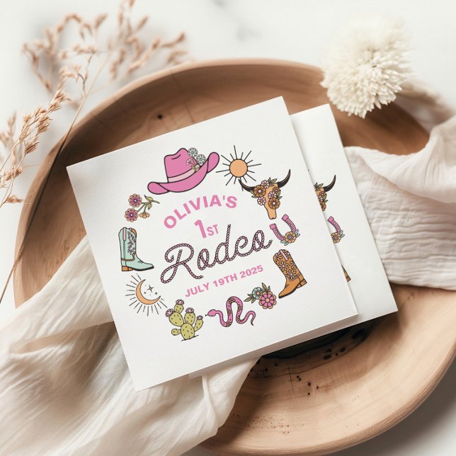 Första Rodeo Rosa Western Cowboy 1-årsdag Pappersservett (Skapare uppladdad)