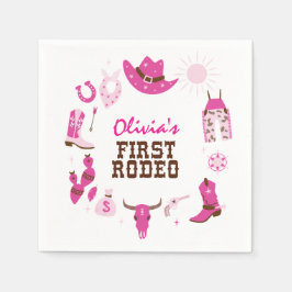 Första Rodeo Rosa Western Cowboy 1-årsdag Pappersservett