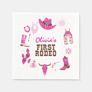 Första Rodeo Rosa Western Cowboy 1-årsdag Pappersservett