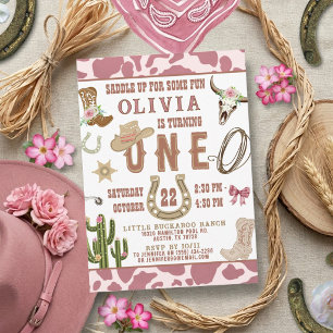 Första Rodeo Rosa Western Cowgirl 1-årsdag Inbjudningar