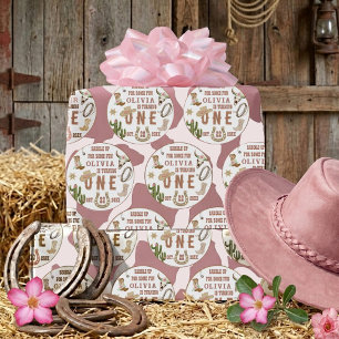 Första Rodeo Rosa Western Cowgirl 1-årsdag Presentpapper