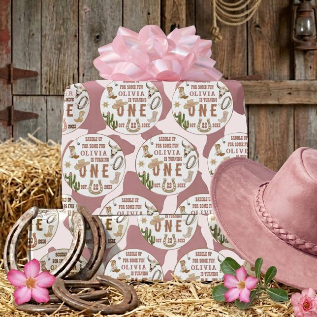 Första Rodeo Rosa Western Cowgirl 1-årsdag Presentpapper (Skapare uppladdad)