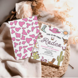 Första Rodeo-Rosan Western 1:a födelsedag Inbjudningar