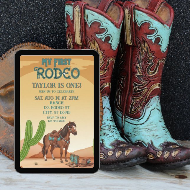 Första Rodeo, Turkos, Häst, 1-årsdag Inbjudningar (Skapare uppladdad)