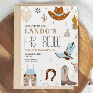 Första Rodeo Vilda western Blue Cowboy 1:a födelse Inbjudningar