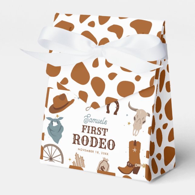 Första Rodeo Vilda western Boy First Birthday Brow Presentaskar (Framsidan Sidan)