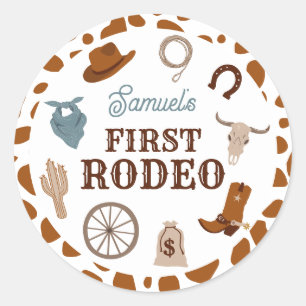Första Rodeo Vilda western Brown Boy Första födels Runt Klistermärke