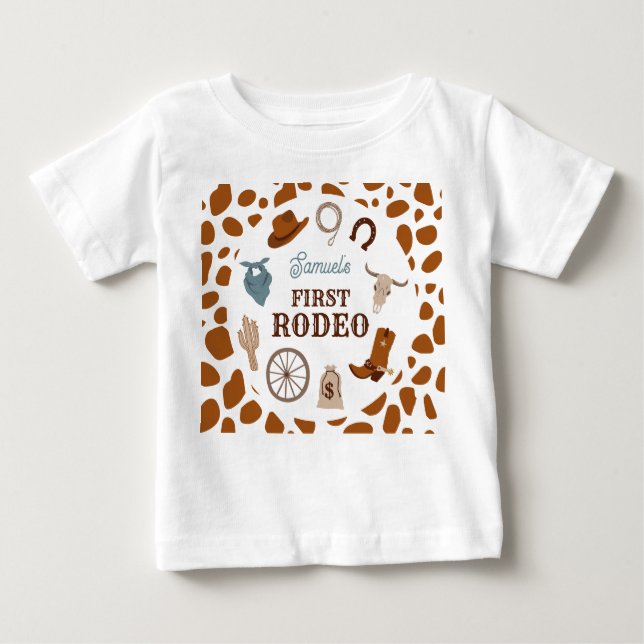 Första Rodeo Vilda western Brown Boy Första födels T Shirt (Framsida)