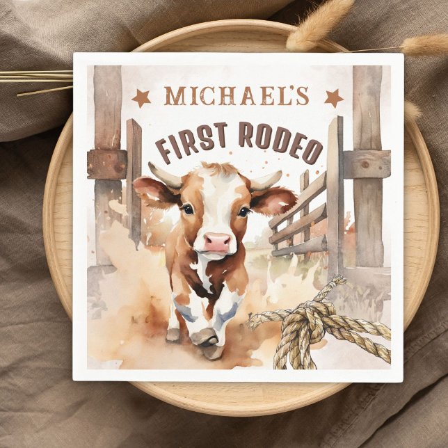 Första RODEO | Vilda western Bull Cowboy 1:a födel Pappersservett (Skapare uppladdad)