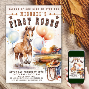 Första RODEO Vilda western Cowboy 1st Birthday B Inbjudningar