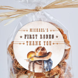 Första RODEO | Vilda western Cowboy 1st Birthday B Runt Klistermärke