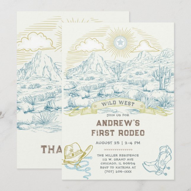Första Rodeo Vintage Inbjudan Mall (Fram/baksida)