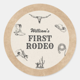 Första Rodeo Vintage Neutral Cowboy 1-årsdag Runt Klistermärke