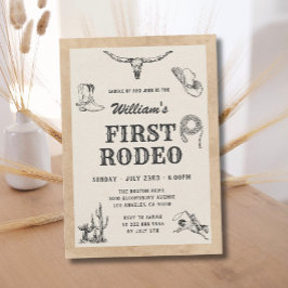 Första Rodeo Vintage Neutralt Cowboy 1:a födelseda Inbjudningar