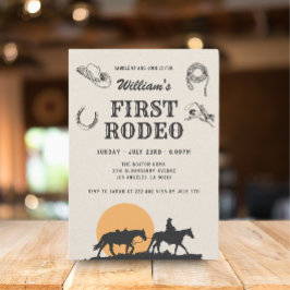 Första Rodeo Vintage Neutralt Cowboy 1:a födelseda Inbjudningar