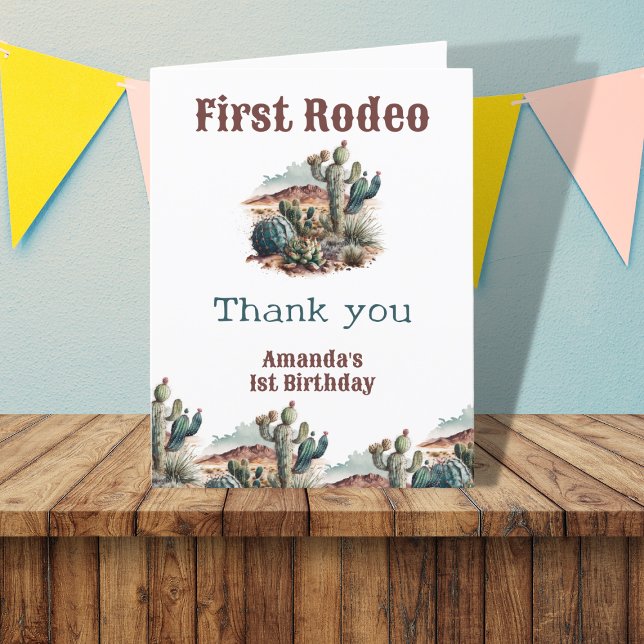 Första rodeo Western 1:a födelsedag Tack Kort (Skapare uppladdad)