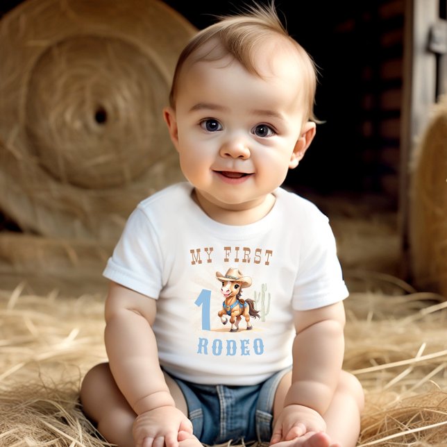Första Rodeo Western Cowboy 1:a födelsedagen T Shirt (First Rodeo Western Cowboy 1st Birthday Baby T-Shirt)