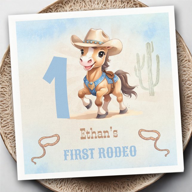 Första Rodeo Western Cowboy 1:a födelsedagslöjor Pappersservett (First Rodeo Western Cowboy 1st Birthday Napkins)