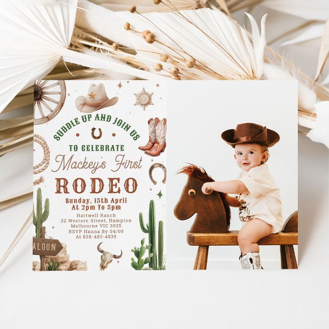 Första Rodeo Western Cowboy 1-års Födelsedagsinbju Inbjudningar (Skapare uppladdad)