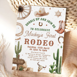 Första Rodeo Western Cowboy 1-års Födelsedagsinbju Inbjudningar