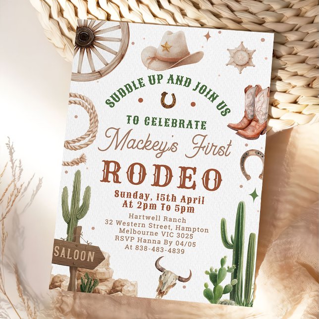 Första Rodeo Western Cowboy 1-års Födelsedagsinbju Inbjudningar (Skapare uppladdad)