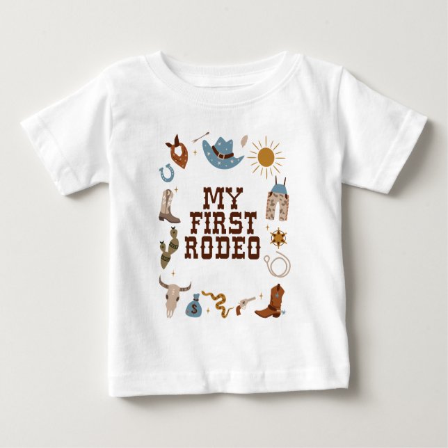 Första Rodeo Western Cowboy 1-årsdag T Shirt (Framsida)