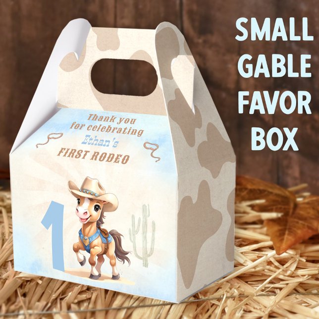 Första Rodeo Western Cowboy Birthday Boy Favor Box Presentaskar (1st Rodeo Small Gable Favor Boxes - You can choose from 3 sizes of these gable favor boxes)