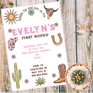 Första Rodeo Western Cowboy Boho Birthday Inbjudningar