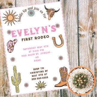 Första Rodeo Western Cowboy Boho Birthday Magnetisk Inbjudningskort