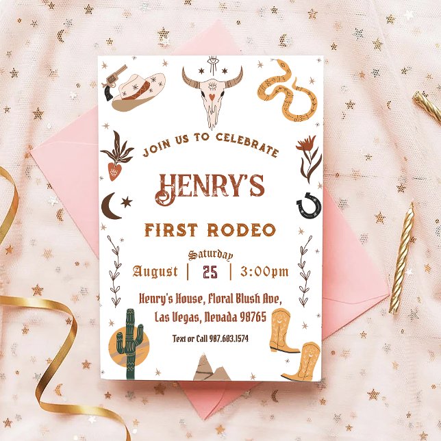 Första Rodeo Western Cowboy-födelsedagen Inbjudningar (Skapare uppladdad)