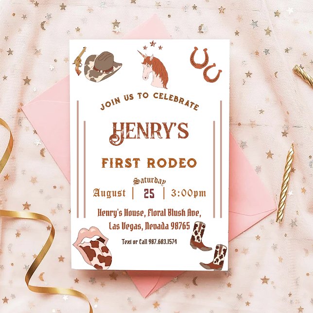Första Rodeo Western Cowboy-födelsedagen Inbjudningar (Skapare uppladdad)