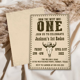 Första Rodeo Western Cowboy Första Födelsedagsfest Inbjudningar