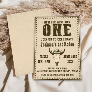 Första Rodeo Western Cowboy Första Födelsedagsfest Inbjudningar